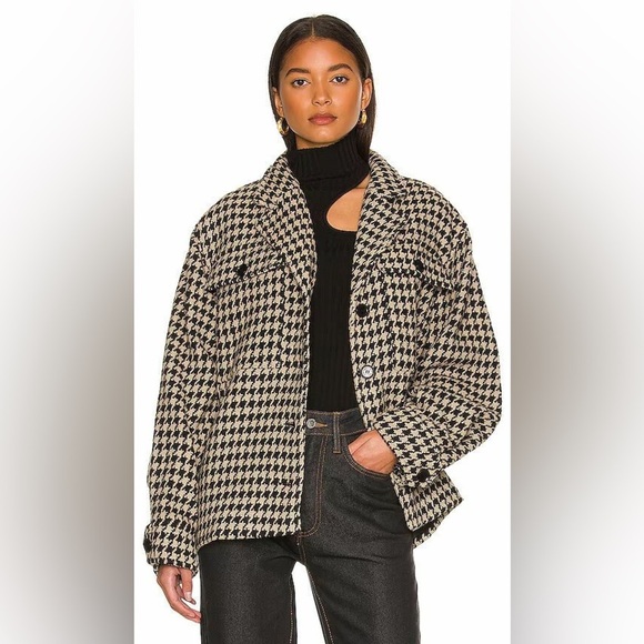 Anine Bing Flynn Houndstooth Woven Knit Collared Button Down Jacket Coat Shacket - Picture 14 of 17